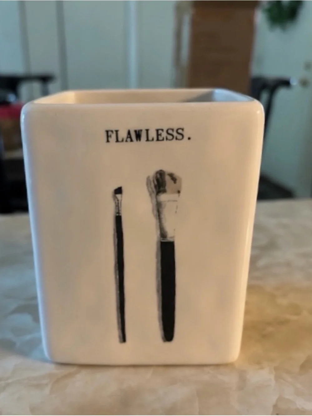 Rae Dunn “FLAWLESS” Makeup Brush Holder | White Ceramic Vanity Organizer